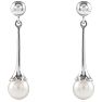 Pearl Drop Earrings With 6.5MM Freshwater Cultured Pearls In 14 Karat White Gold, 1 Inch Image-2