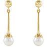 Pearl Drop Earrings With 6.5MM Freshwater Cultured Pearls In 14 Karat Yellow Gold, 1 Inch Image-2