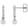 Pearl Drop Earrings With 4MM Akoya Pearls and Diamonds In 14 Karat White Gold, 1/2 Inch Image-1
