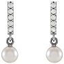 Pearl Drop Earrings With 4MM Akoya Pearls and Diamonds In 14 Karat White Gold, 1/2 Inch Image-2