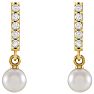 Pearl Drop Earrings With 4MM Akoya Pearls and Diamonds In 14 Karat Yellow Gold, 1/2 Inch Image-2