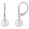 Pearl Drop Earrings With 7MM Freshwater Cultured Pearls and Diamonds In 14 Karat White Gold, 1/2 Inch Image-1