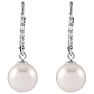 Pearl Drop Earrings With 7MM Freshwater Cultured Pearls and Diamonds In 14 Karat White Gold, 1/2 Inch Image-2