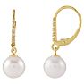 Pearl Drop Earrings With 7MM Freshwater Cultured Pearls and Diamonds In 14 Karat Yellow Gold, 1/2 Inch Image-1