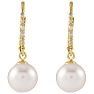 Pearl Drop Earrings With 7MM Freshwater Cultured Pearls and Diamonds In 14 Karat Yellow Gold, 1/2 Inch Image-2