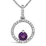 1/2 Carat Round Shape Amethyst and Halo Diamond Necklace In Sterling Silver With 18 Inch Chain Image-1