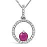 1/2 Carat Round Shape Ruby and Halo Diamond Necklace In Sterling Silver With 18 Inch Chain Image-1