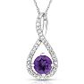 1/2 Carat Round Shape Amethyst and Halo Diamond Necklace In Sterling Silver With 18 Inch Chain Image-1