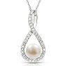 4-4.5MM Pearl and Halo Diamond Necklace In Sterling Silver With 18 Inch Chain Image-1