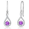 3/4 Carat Round Shape Amethyst and Halo Diamond Drop Earrings In Sterling Silver  Image-1