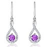 3/4 Carat Round Shape Amethyst and Halo Diamond Drop Earrings In Sterling Silver  Image-2