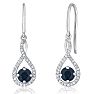 3/4 Carat Round Shape Sapphire and Halo Diamond Drop Earrings In Sterling Silver  Image-1
