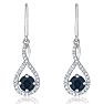 3/4 Carat Round Shape Sapphire and Halo Diamond Drop Earrings In Sterling Silver  Image-2