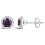 3/4 Carat Round Shape Amethyst and Halo Diamond Stud Earrings In Sterling Silver  Image-1