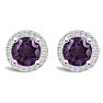 3/4 Carat Round Shape Amethyst and Halo Diamond Stud Earrings In Sterling Silver  Image-2