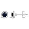 3/4 Carat Round Shape Sapphire and Halo Diamond Stud Earrings In Sterling Silver  Image-1