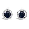3/4 Carat Round Shape Sapphire and Halo Diamond Stud Earrings In Sterling Silver  Image-2