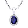 1 Carat Oval Blue Sapphire and Halo Diamond Necklace In Sterling Silver With 18 Inch Chain Image-1