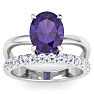 2 3/4 Carat Oval Shape Amethyst and Halo Diamond Ring Plus Band In 14 Karat White Gold Image-1