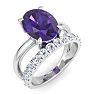 2 3/4 Carat Oval Shape Amethyst and Halo Diamond Ring Plus Band In 14 Karat White Gold Image-2