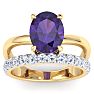 2 3/4 Carat Oval Shape Amethyst and Halo Diamond Ring Plus Band In 14 Karat Yellow Gold Image-1