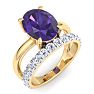 2 3/4 Carat Oval Shape Amethyst and Halo Diamond Ring Plus Band In 14 Karat Yellow Gold Image-2