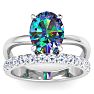 2-3/4 Carat Oval Shape Mystic Topaz Ring Plus Band With Diamond Halo In 14 Karat White Gold Image-1