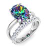2-3/4 Carat Oval Shape Mystic Topaz Ring Plus Band With Diamond Halo In 14 Karat White Gold Image-2