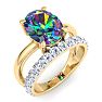 2-3/4 Carat Oval Shape Mystic Topaz Ring Plus Band With Diamond Halo In 14 Karat Yellow Gold Image-2
