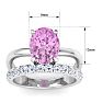 3 3/4 Carat Oval Shape Pink Topaz and Halo Diamond Ring Plus Band In 14 Karat White Gold Image-5