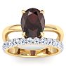 3.60 Carat Oval Shape Garnet and Halo Diamond Ring Plus Band In 14 Karat Yellow Gold Image-1