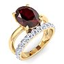 3.60 Carat Oval Shape Garnet and Halo Diamond Ring Plus Band In 14 Karat Yellow Gold Image-2