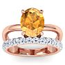 2 3/4 Carat Oval Shape Citrine and Halo Diamond Ring Plus Band In 14 Karat Rose Gold Image-1