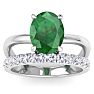 2 3/4 Carat Oval Shape Emerald and Halo Diamond Ring Plus Band In 14 Karat White Gold Image-1