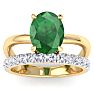 2 3/4 Carat Oval Shape Emerald and Halo Diamond Ring Plus Band In 14 Karat Yellow Gold Image-1