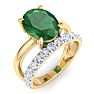 2 3/4 Carat Oval Shape Emerald and Halo Diamond Ring Plus Band In 14 Karat Yellow Gold Image-2