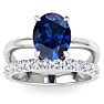 3.60 Carat Oval Shape Sapphire and Halo Diamond Ring Plus Band In 14 Karat White Gold Image-1