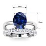 3.60 Carat Oval Shape Sapphire and Halo Diamond Ring Plus Band In 14 Karat White Gold Image-5