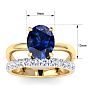 3.60 Carat Oval Shape Sapphire and Halo Diamond Ring Plus Band In 14 Karat Yellow Gold Image-5