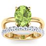 3 Carat Oval Shape Peridot and Halo Diamond Ring Plus Band In 14 Karat Yellow Gold Image-1