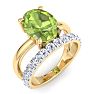 3 Carat Oval Shape Peridot and Halo Diamond Ring Plus Band In 14 Karat Yellow Gold Image-2