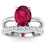 3.60 Carat Oval Shape Ruby and Halo Diamond Ring Plus Band In 14 Karat White Gold Image-1