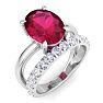 3.60 Carat Oval Shape Ruby and Halo Diamond Ring Plus Band In 14 Karat White Gold Image-2