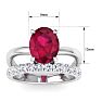 3.60 Carat Oval Shape Ruby and Halo Diamond Ring Plus Band In 14 Karat White Gold Image-5
