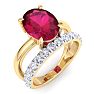 3.60 Carat Oval Shape Ruby and Halo Diamond Ring Plus Band In 14 Karat Yellow Gold Image-2