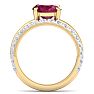 3.60 Carat Oval Shape Ruby and Halo Diamond Ring Plus Band In 14 Karat Yellow Gold Image-3