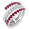 1 1/2 Carat Lab Grown Diamond and Ruby Wrap Ring In 14 Karat White Gold Image-2