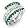 1 1/2 Carat Lab Grown Diamond and Emerald Wrap Ring In 14 Karat White Gold Image-2