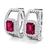 3 Carat Ruby and Lab Grown Diamond Hoop Earrings In 14 Karat White Gold Image-1