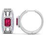 3 Carat Ruby and Lab Grown Diamond Hoop Earrings In 14 Karat White Gold Image-2